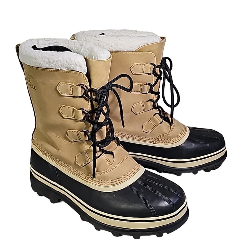 Sorel Caribou Waterproof Tan and Black Winter  PAC Boots Mens Size 10.5 NEW